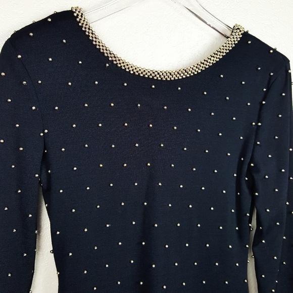 Vintage Hand Beaded Deep V Gold Black Dress 6 - Picture 7 of 13